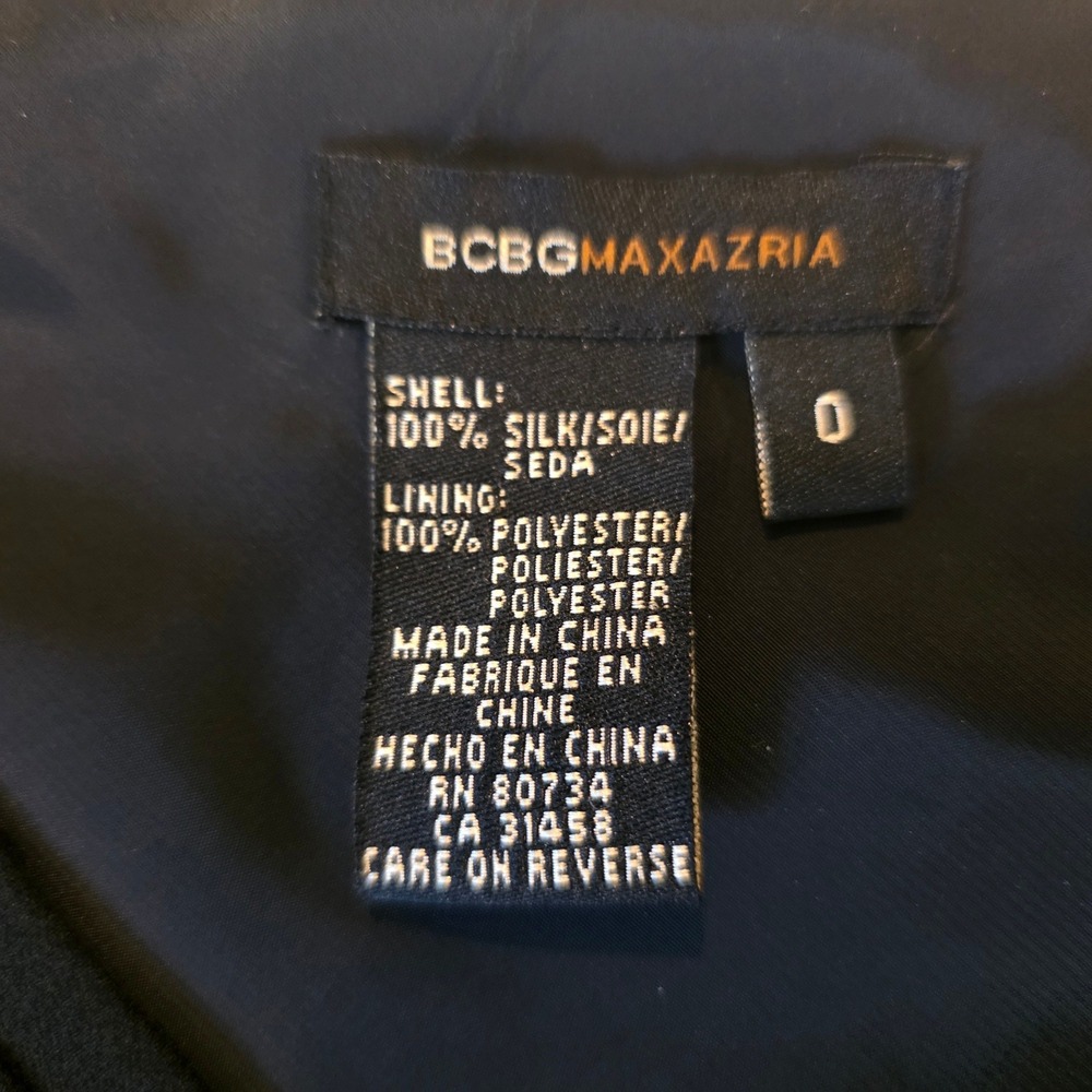 BCBGMAXAZRIA Black 100% Silk Pleated VNeck Sleeveless Midi Cocktail Dress Size 0 - Picture 4 of 9